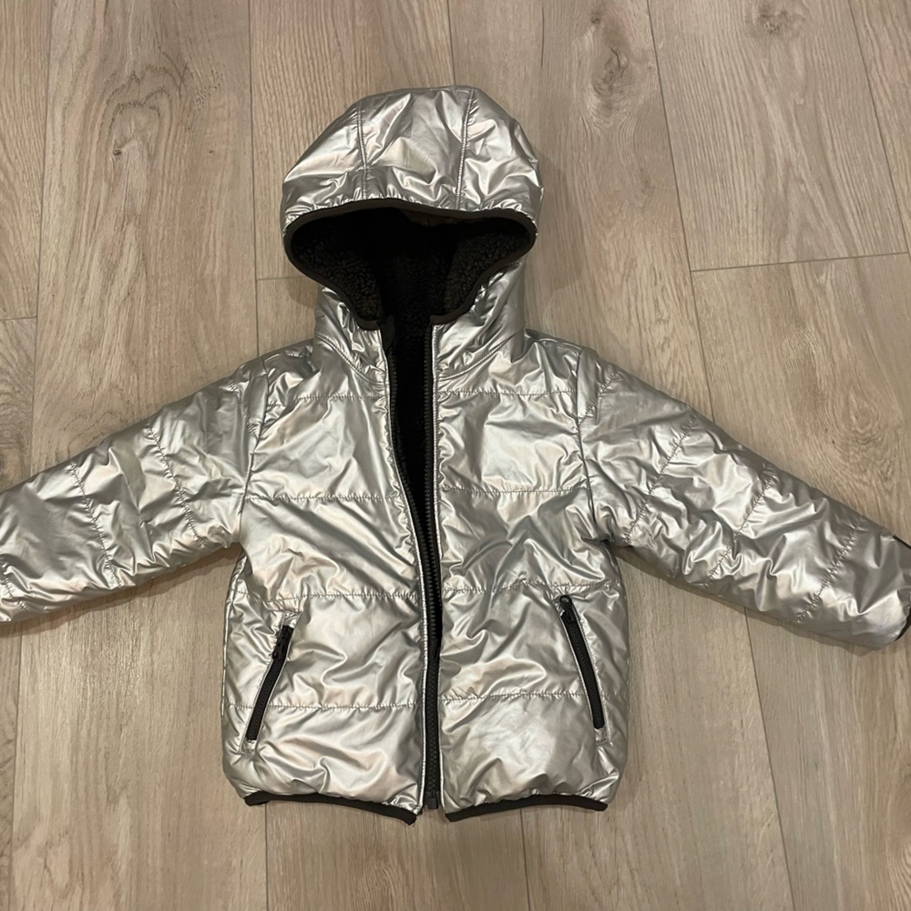 GAP Silver Puffer Jacket with Hood and Insulation